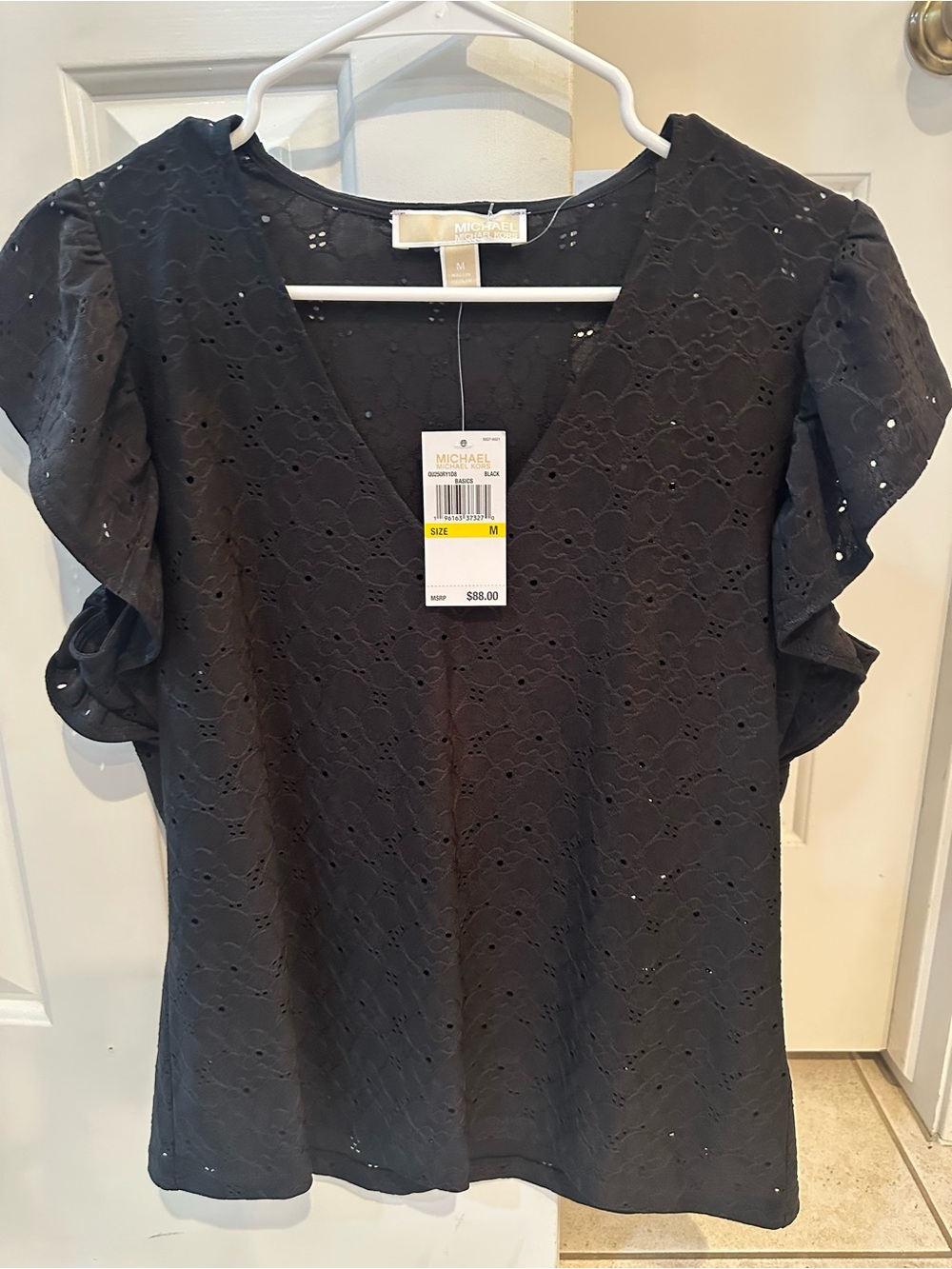 MICHAEL Michael Kors Black Eyelet V-Neck Flutter Sleeve Blouse